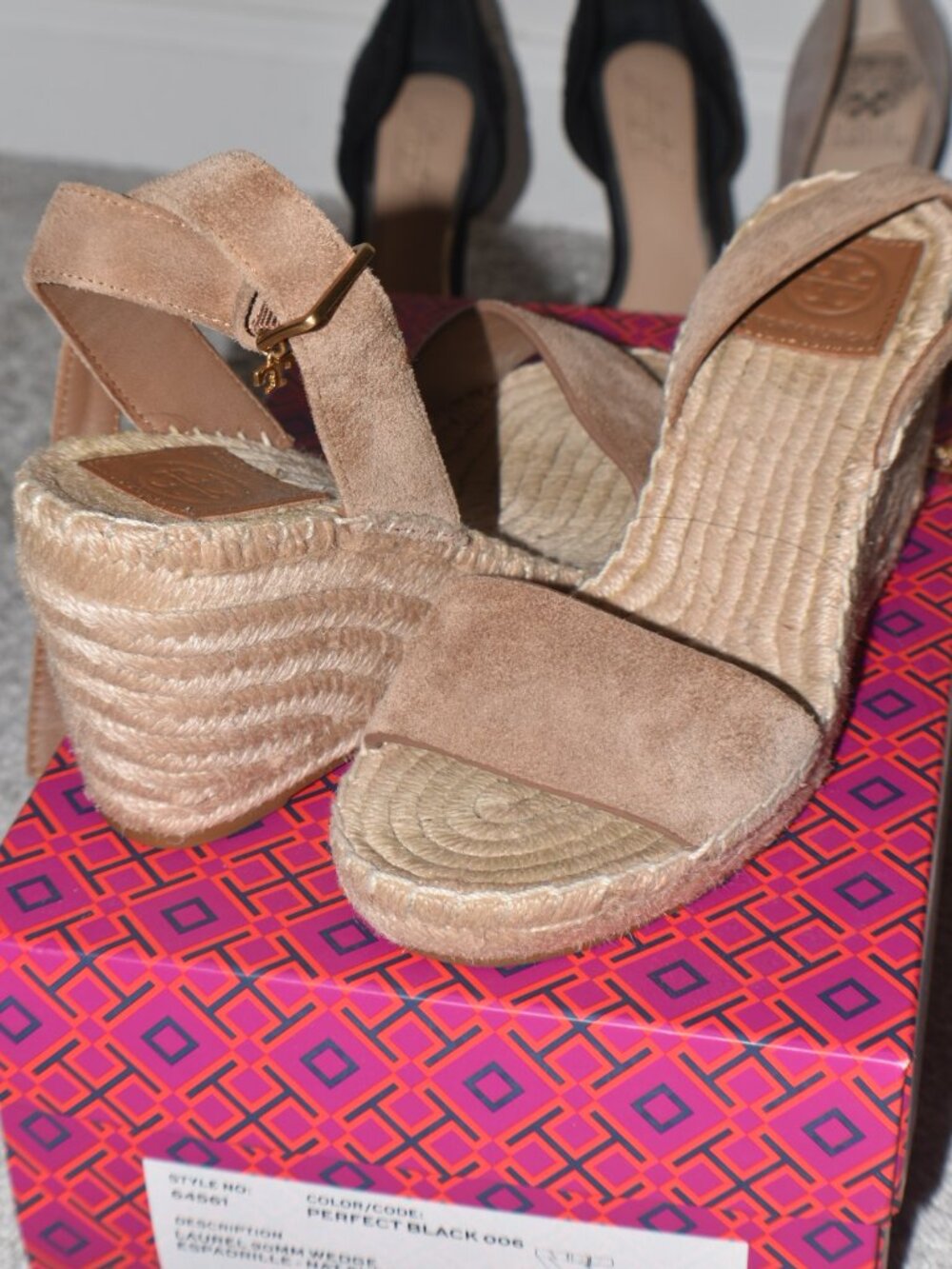 Tory Burch Women's Laurel Tan Leather Suede Espadrille Wedge